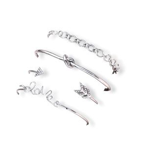4 Silver Color Bracelet Set Chain Knot Arrow Love